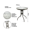 Runder Gartentisch 60 cm aus Karbonstahl und Glas Lorea Maße