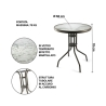 Runder Gartentisch 60 cm aus Karbonstahl und Glas Lorea Maße