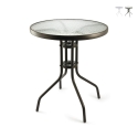 Runder Gartentisch 60 cm aus Karbonstahl und Glas Lorea Aktion