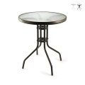 Runder Gartentisch 60 cm aus Karbonstahl und Glas Lorea Aktion