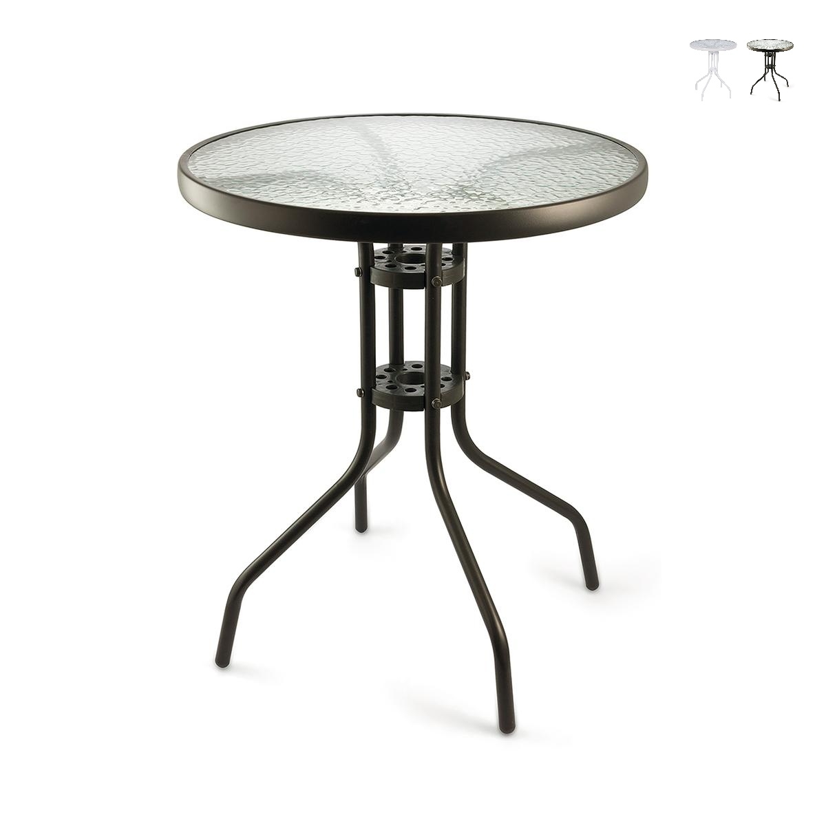 Runder Gartentisch 60 cm aus Karbonstahl und Glas Lorea