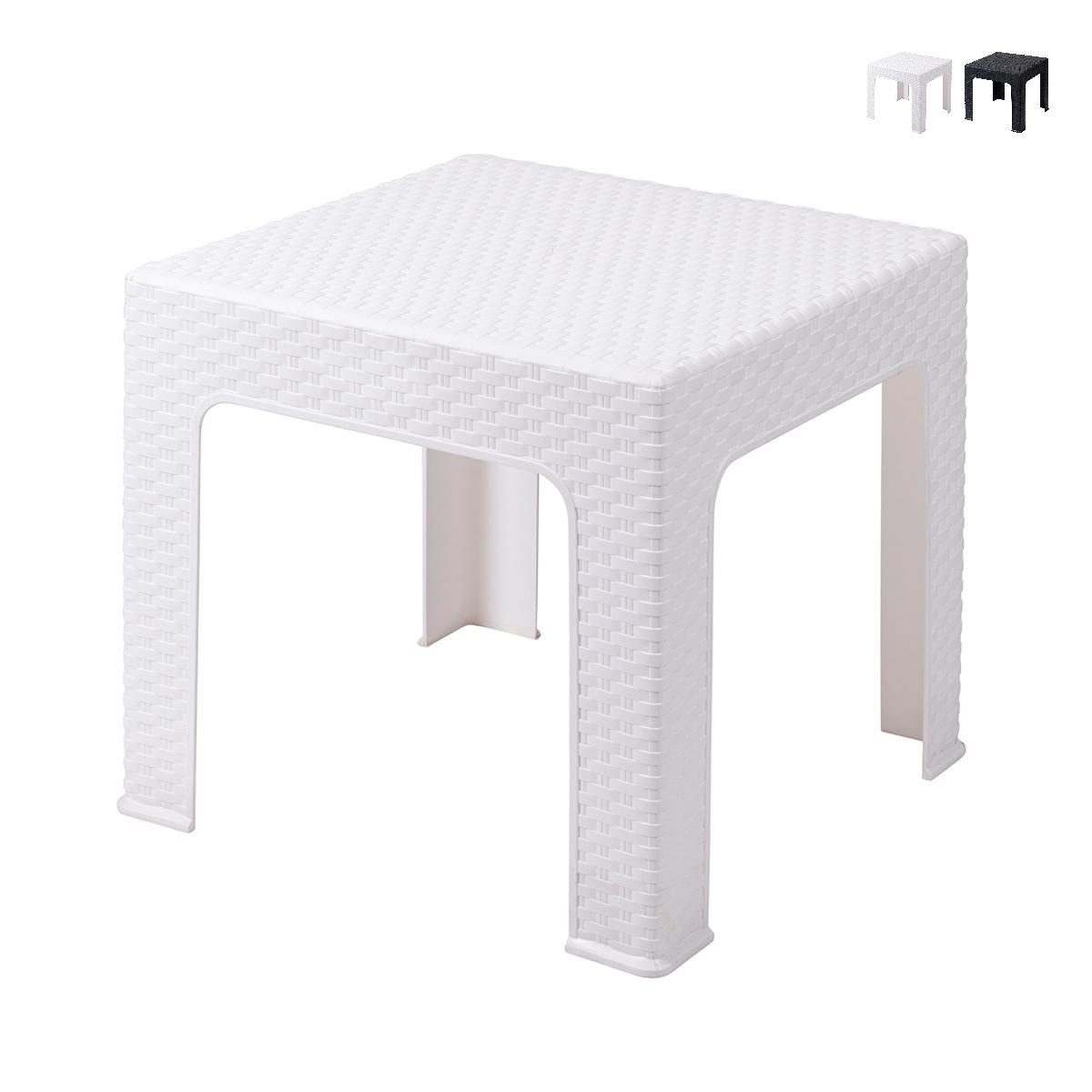 Niedriger Gartentisch 43x43 cm aus Kunststoff in Rattanoptik Zhorek