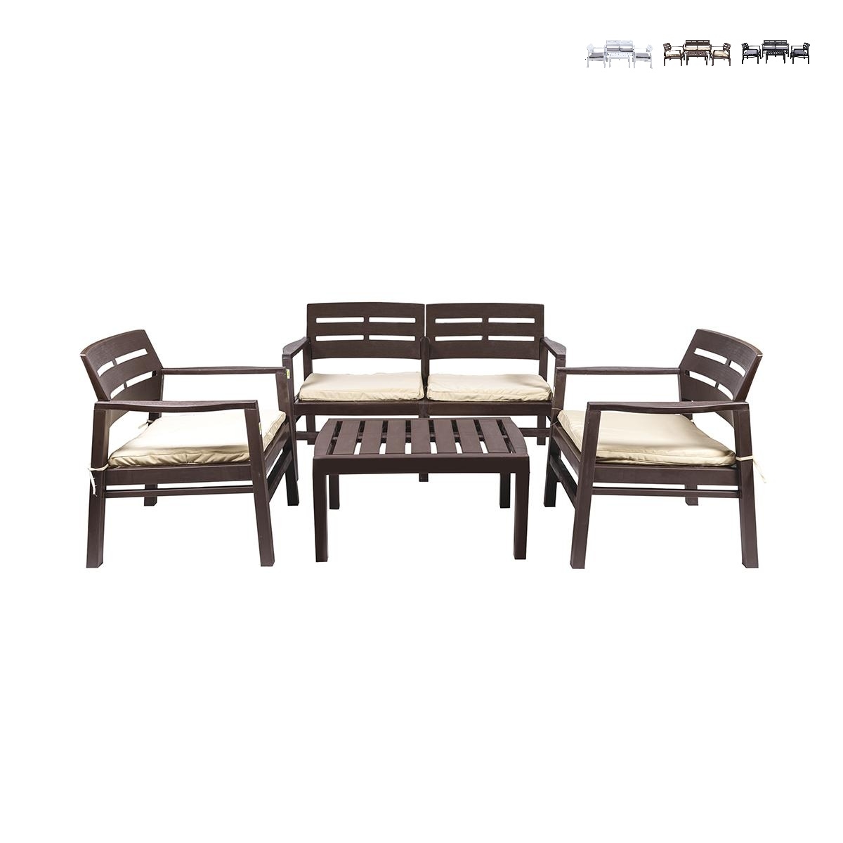 Gartenmöbel-Set Fij: Sofa, 2 Sessel, Tisch in Holzoptik