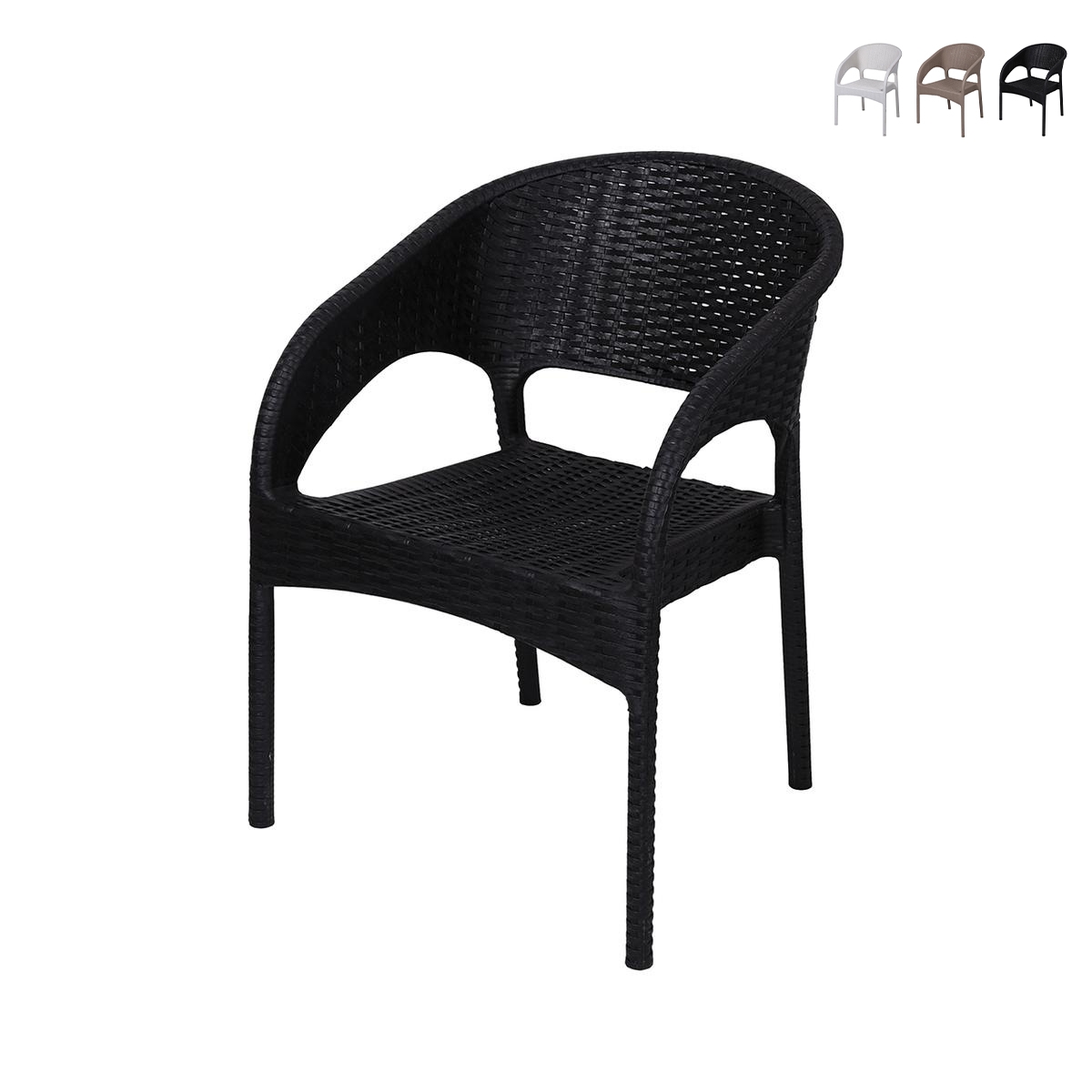 Outdoor-Stuhl mit Armlehnen aus Polypropylen in Rattan-Optik Zanzibar