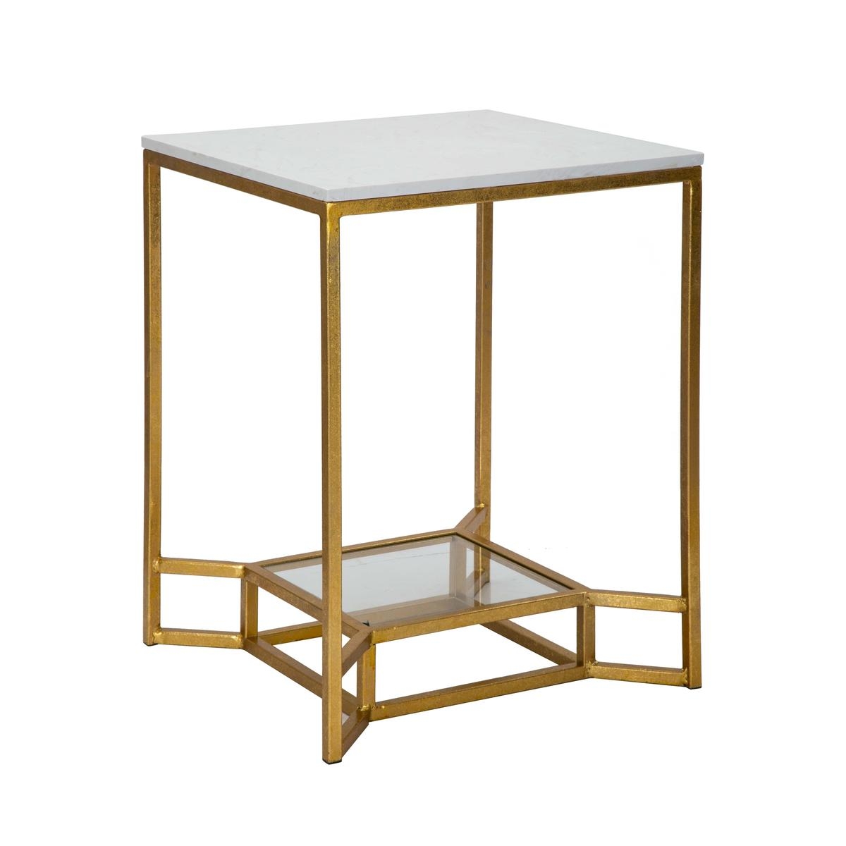 Goldfarbener Couchtisch aus Metall mit Marmorplatte 47x47x60 Double Marble Aktion