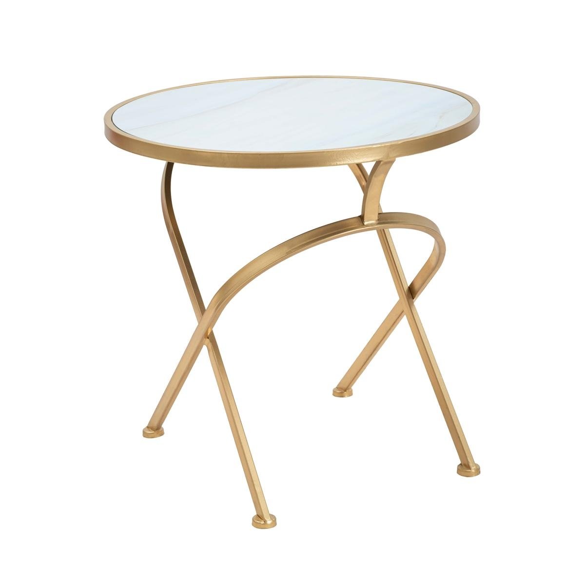 Runder Beistelltisch aus goldenem Metall mit Marmorplatte 50x50,5 Mat Aktion Runder Beistelltisch aus goldenem Metall mit Marmorplatte 50x50,5 Mat Aktion