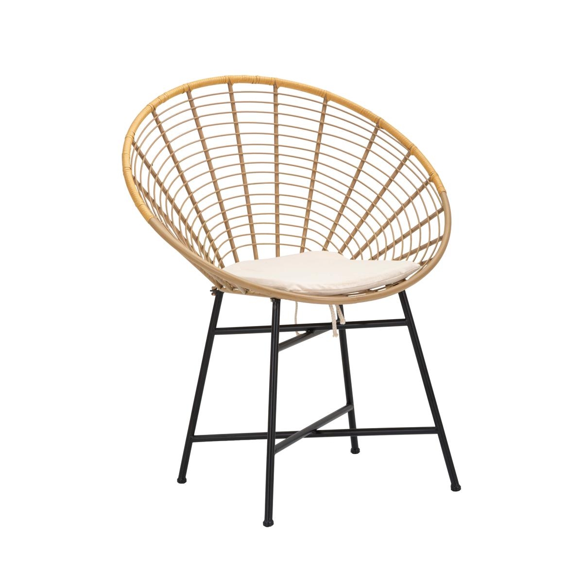 Metall- und Rattanstuhl mit weißem Kissen Boho-Chic Panama Aktion Metall- und Rattanstuhl mit weißem Kissen Boho-Chic Panama Aktion
