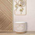 Runder Pouf aus gepolstertem Stoff mit Holzfuß 40x40 Damasco Verkauf