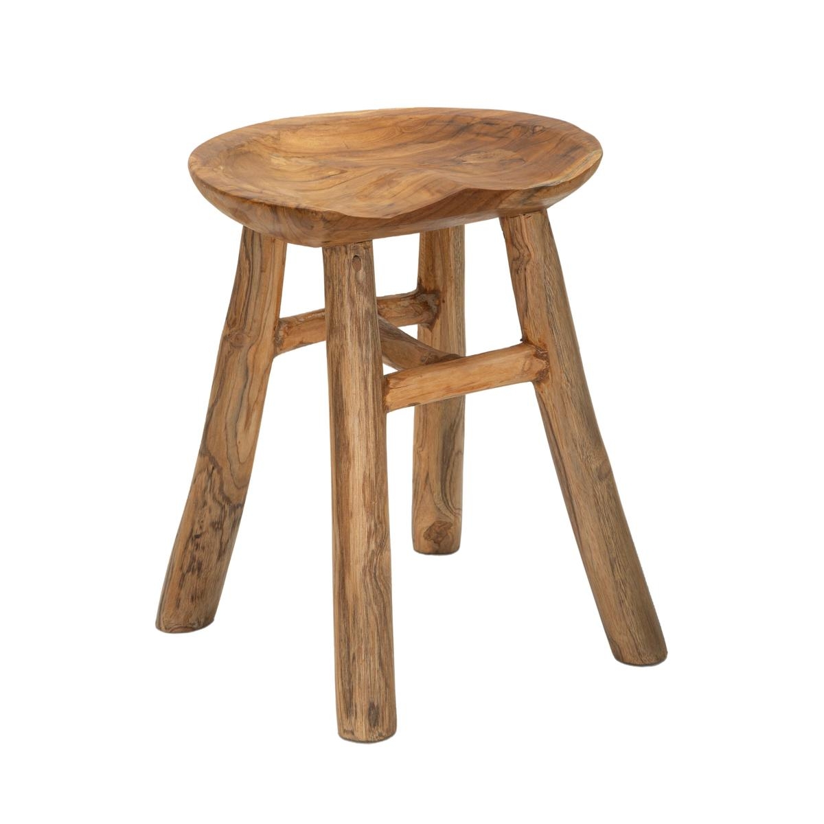 Barhocker aus Teakholz, naturbelassen, ethnisches Design, Sel Slim