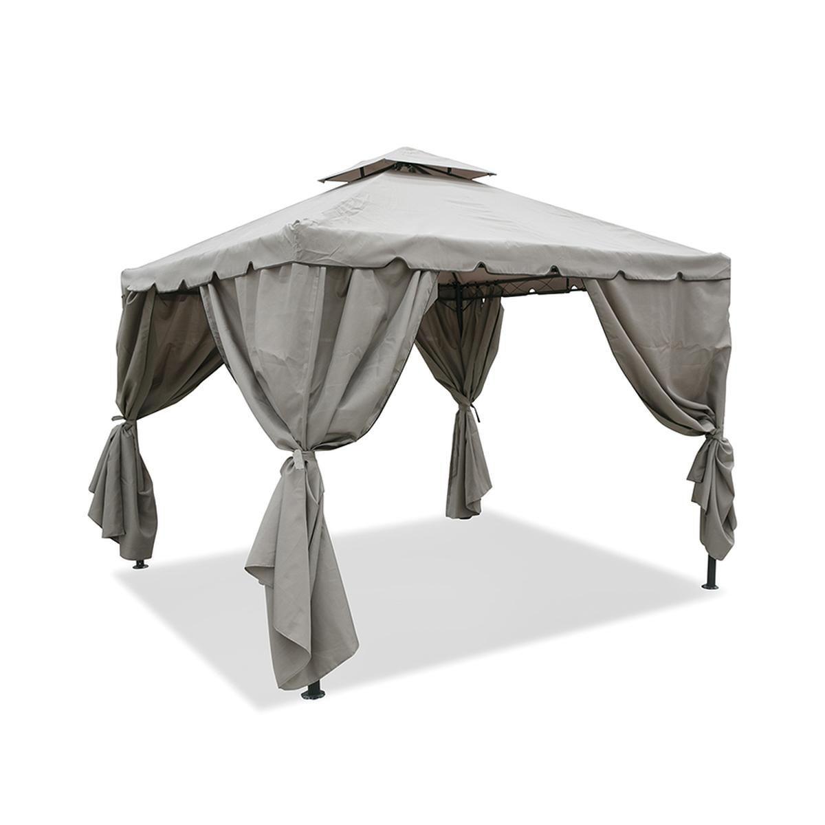 Wasserdichter Gazebo 3x3m mit 4 Seitenteilen, Eisen in Taubengrau, Modell Tangeri