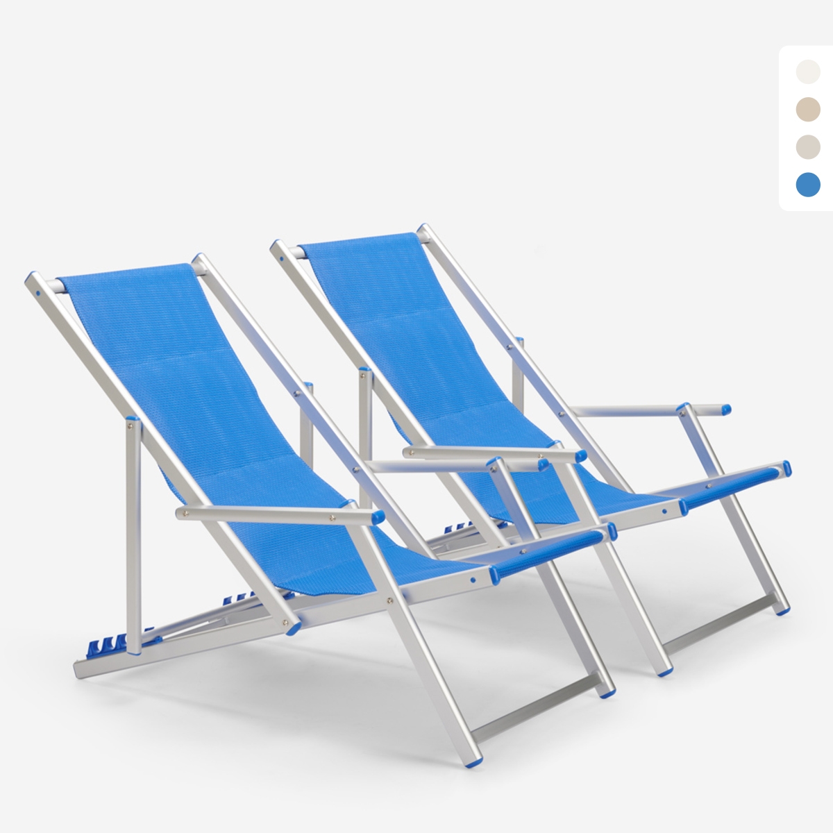 2er Set Strandliegen Liegestühle Sonnenliegen mit Armlehnen aus Aluminium Riccione Gold Lux