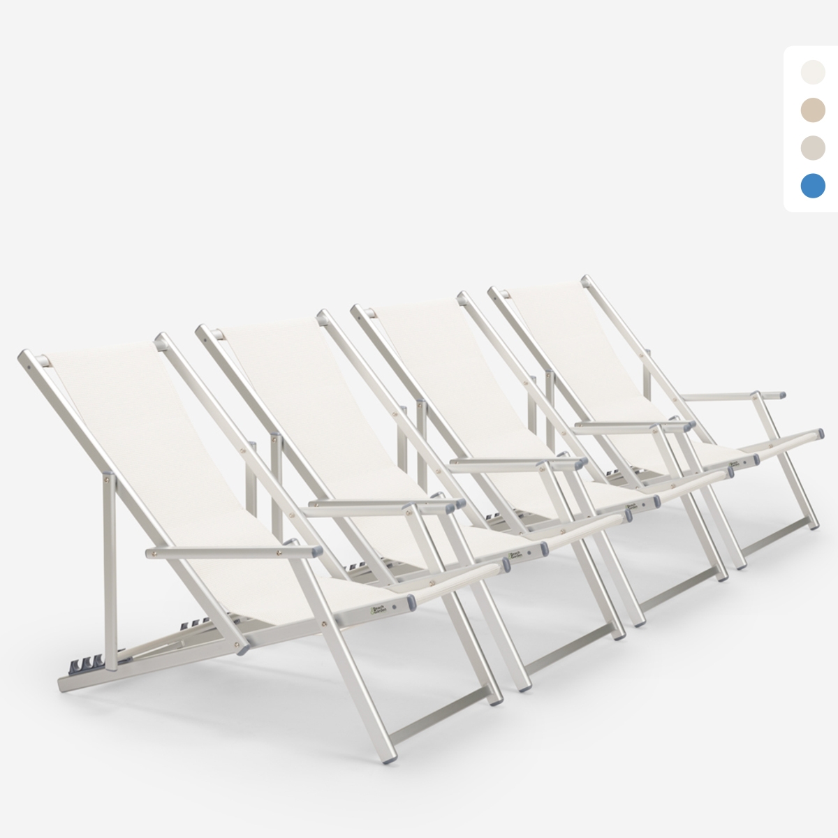4er Set Liegestühle Sonnenliegen Strandliegen mit Armlehnen aus Aluminium klappbar Riccione Gold Lux
