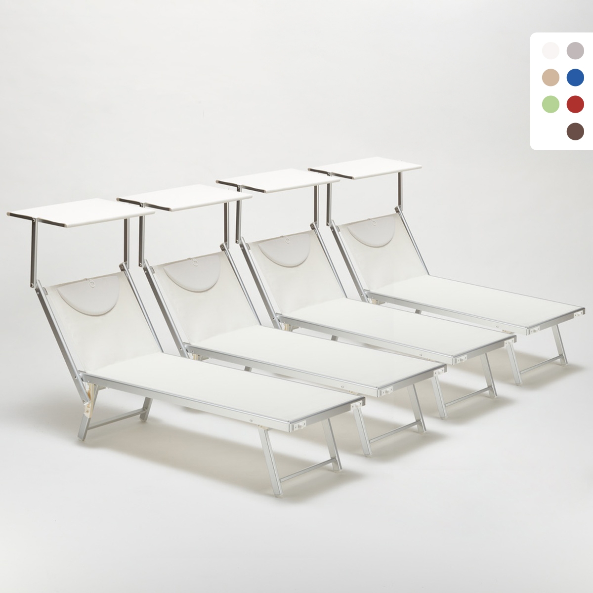4er Set professionelle Strandliegen aus Aluminium mit Dach Santorini Kauf