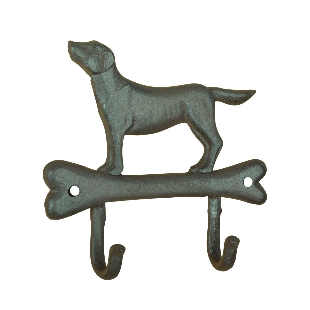 Wandhaken in Knochenform mit Hund und 2 Haken