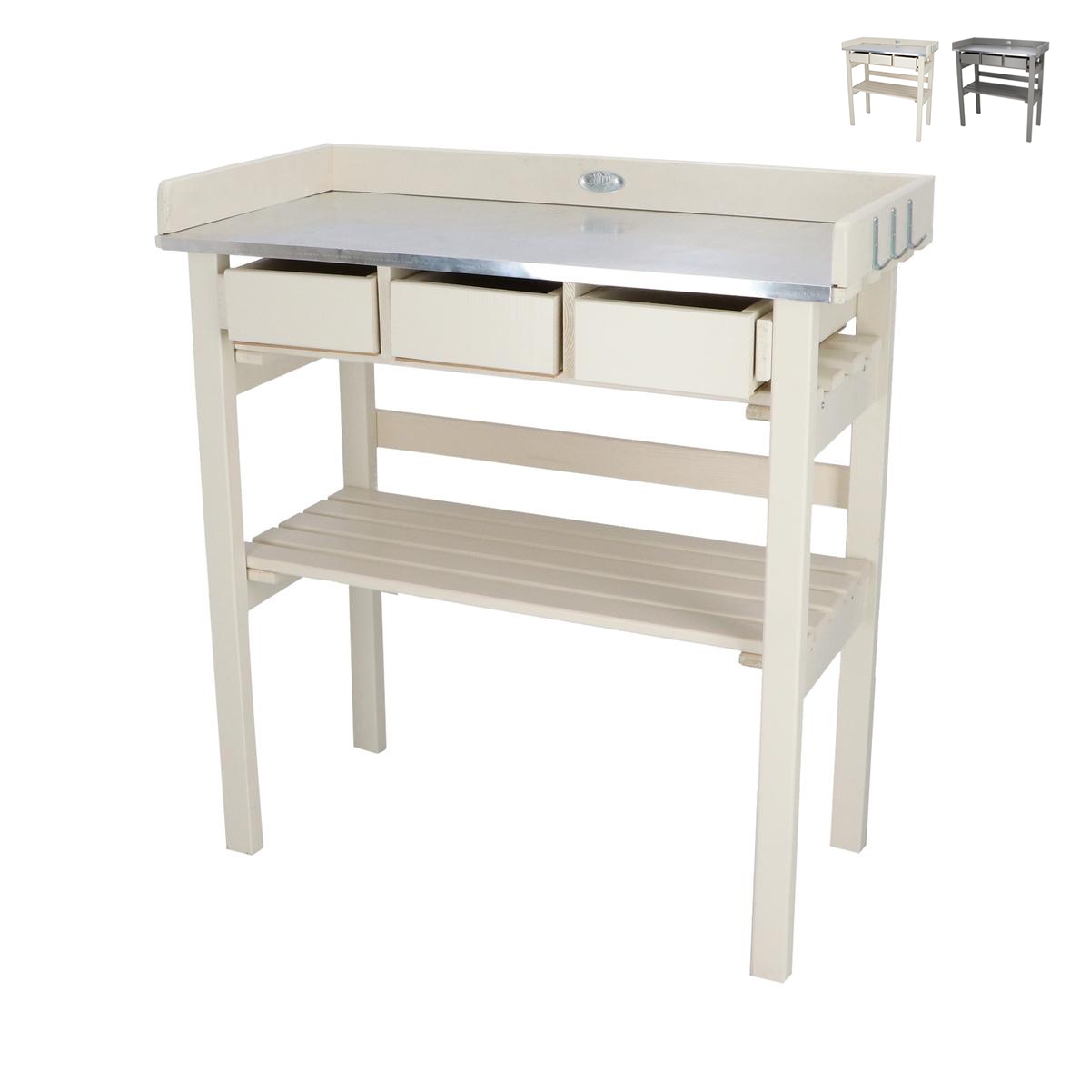 Werkbank aus Holz mit verzinkter Metallplatte und 3 Schubladen Angebot Werkbank aus Holz mit verzinkter Metallplatte und 3 Schubladen Angebot