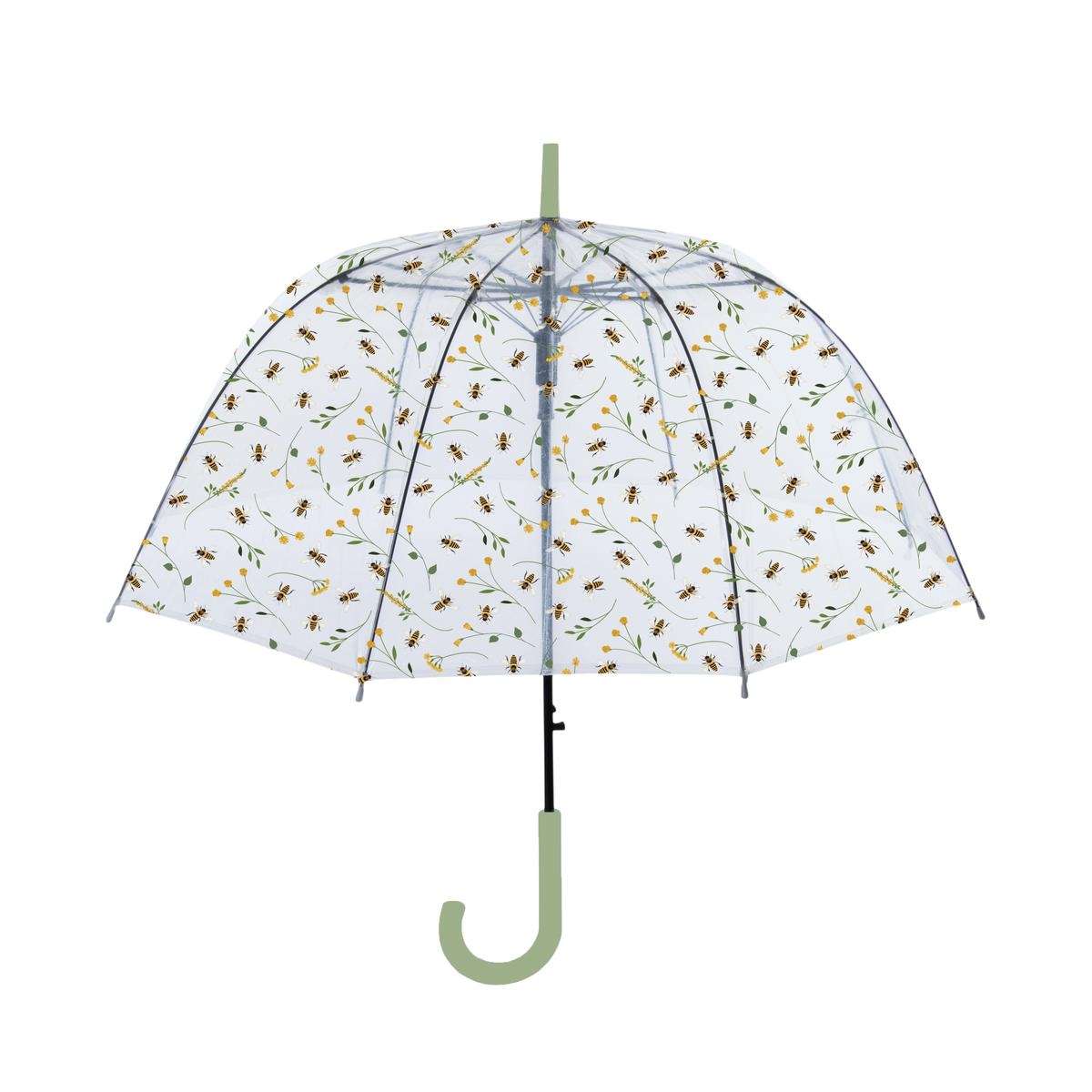 Transparenter Regenschirm mit Bienen- und Blumenmuster