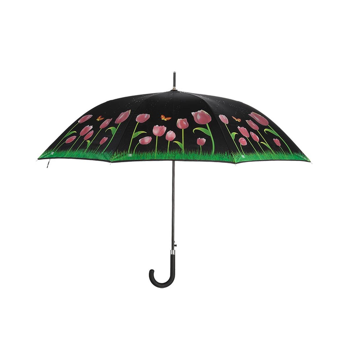 Regenschirm mit Tulpenmuster, das bei Regen die Farbe wechselt