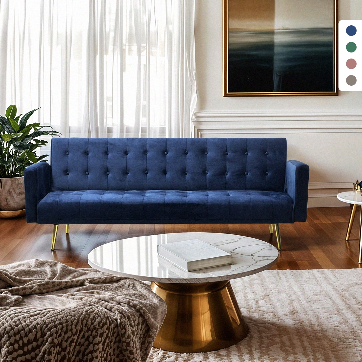 Modernes clic clac 3-Sitzer Samt Schlafsofa Caullae goldene Beine