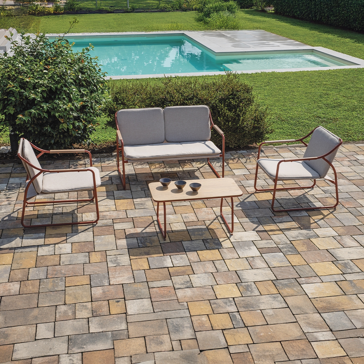 Modernes Gartenmöbel-Set Tinos mit 2 Sesseln, Sofa und Tisch