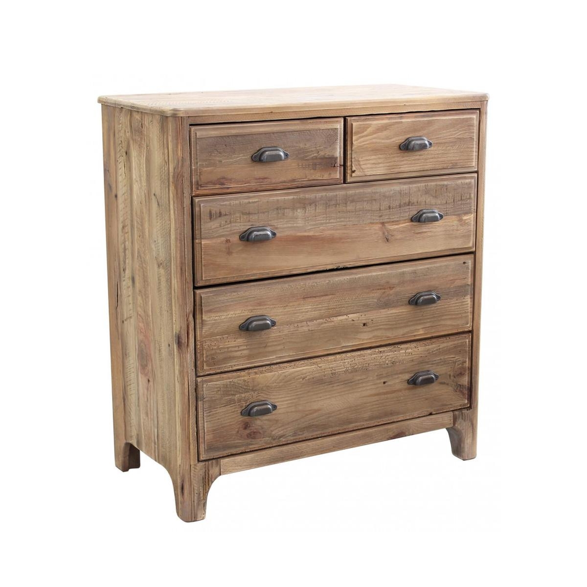Farley Kommode aus naturbelassenem Holz für das Schlafzimmer mit 5 Schubladen