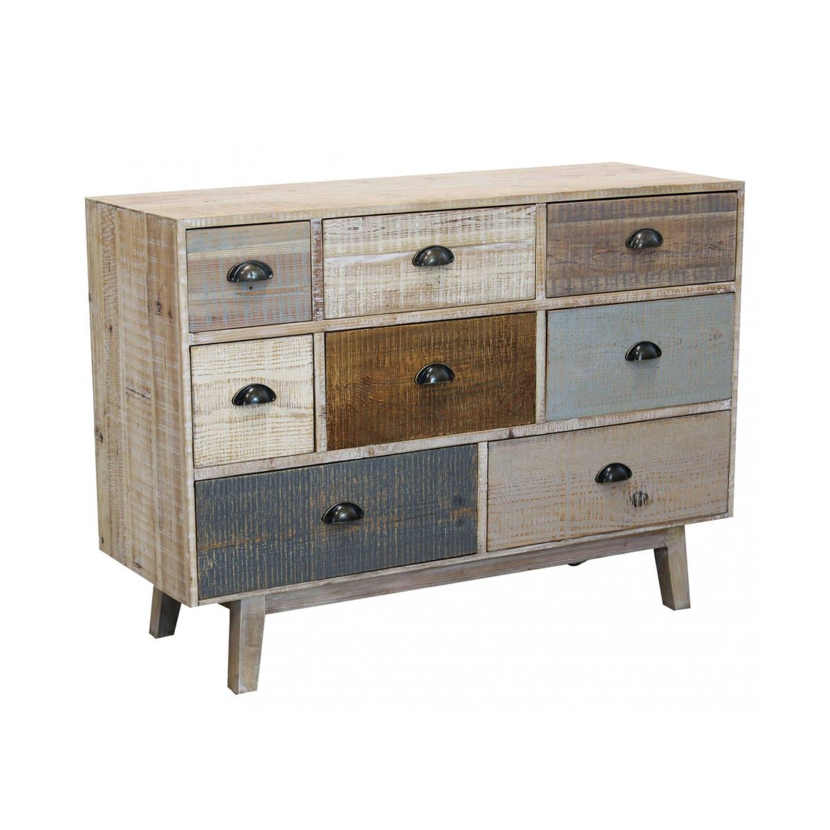 Bunte Holzkommode mit 8 Schubladen, Shabby Chic, Modell Donald