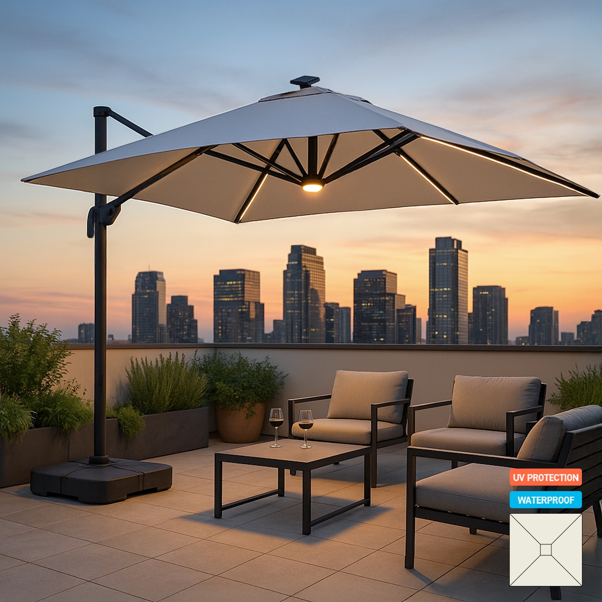 Ampelschirm 3m anti uv Pendelschirm mit Solar-Led-Licht Alu Paradise Aktion Ampelschirm 3m anti uv Pendelschirm mit Solar-Led-Licht Alu Paradise Aktion