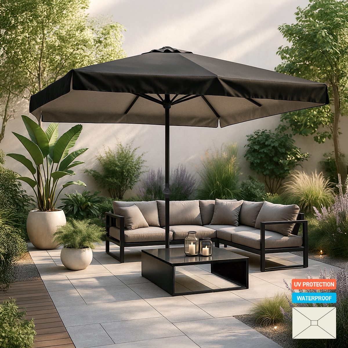 3x2m rechteckiger Aluminium-Gartenschirm mit Mittelstange Eden Noir Aktion