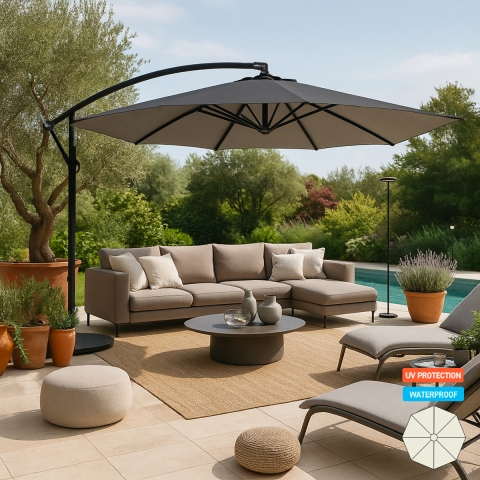 Gartenschirm 3 Meter exzentrisch Aluminium achteckig Bar Hotel Fan Noir Aktion