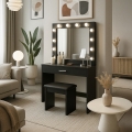 Schwarzer Schminktisch mit Spiegel mit LED-Lichtern und Hocker Gaia Black Aktion
