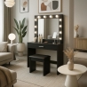 Schwarzer Schminktisch mit Spiegel mit LED-Lichtern und Hocker Gaia Black Aktion