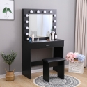 Schwarzer Schminktisch mit Spiegel mit LED-Lichtern und Hocker Gaia Black Katalog
