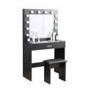 Schwarzer Schminktisch mit Spiegel mit LED-Lichtern und Hocker Gaia Black Sales