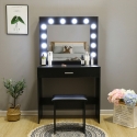 Schwarzer Schminktisch mit Spiegel mit LED-Lichtern und Hocker Gaia Black Auswahl