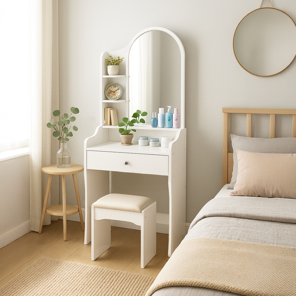 Schminktisch Schlafzimmer mit Spiegel und Hocker Flora Aktion