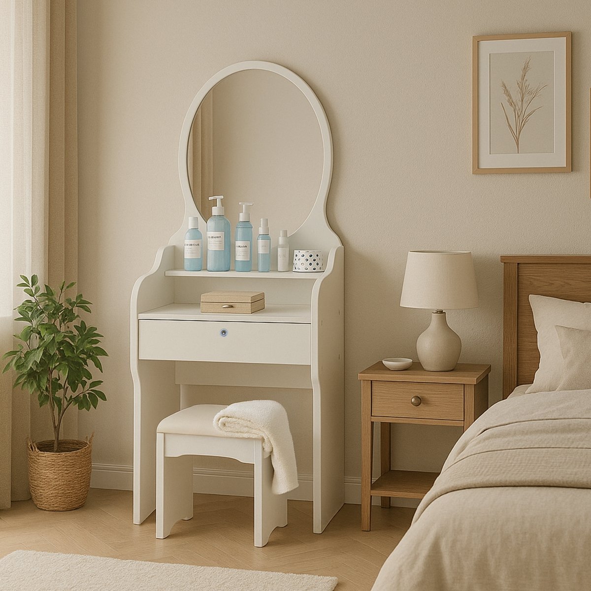 Schminktisch Schminkschrank mit Spiegel und Hocker für das Schlafzimmer Katrina Aktion