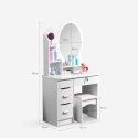 Schminktisch mit rundem Spiegel und Hocker für das Schlafzimmer Babette 