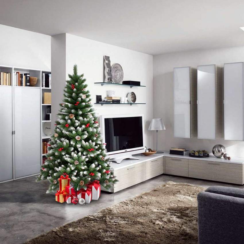  Bergen: Künstlicher Weihnachtsbaum mit Dekorationen und Kunstschnee 180cm 