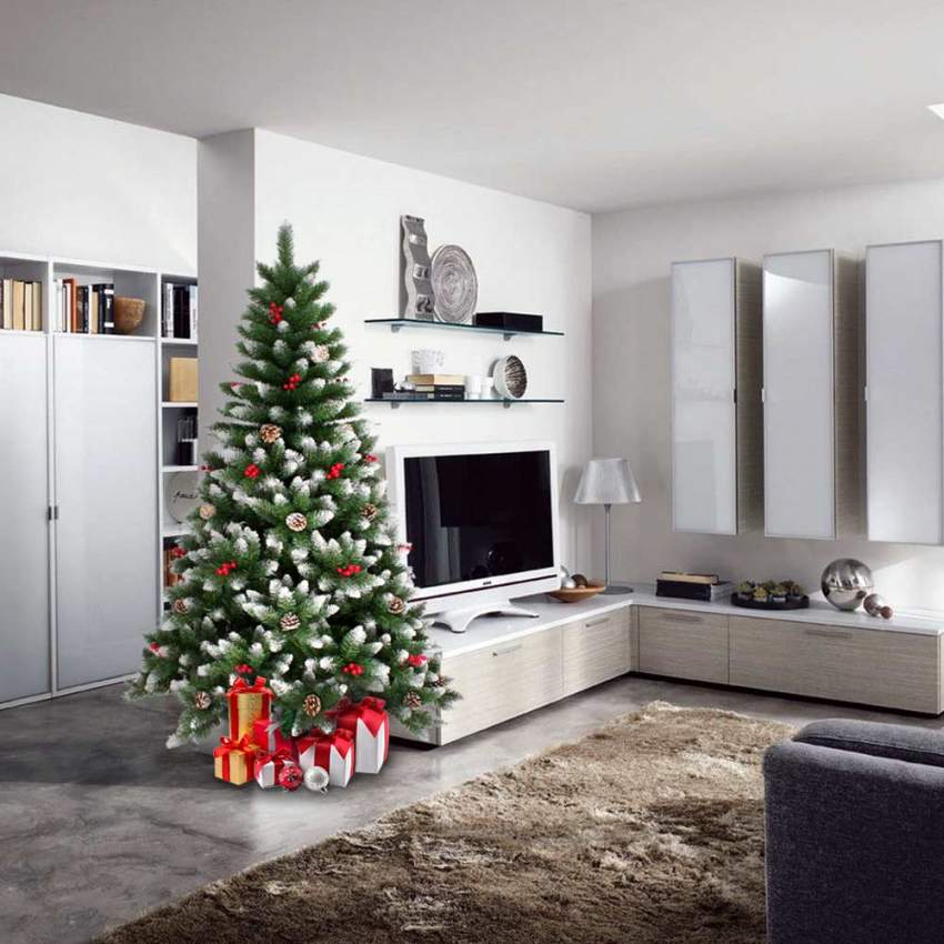  Rovaniemi: Künstlicher Weihnachtsbaum 210 cm, geschmückt, mit schneebedeckten Zweigen 