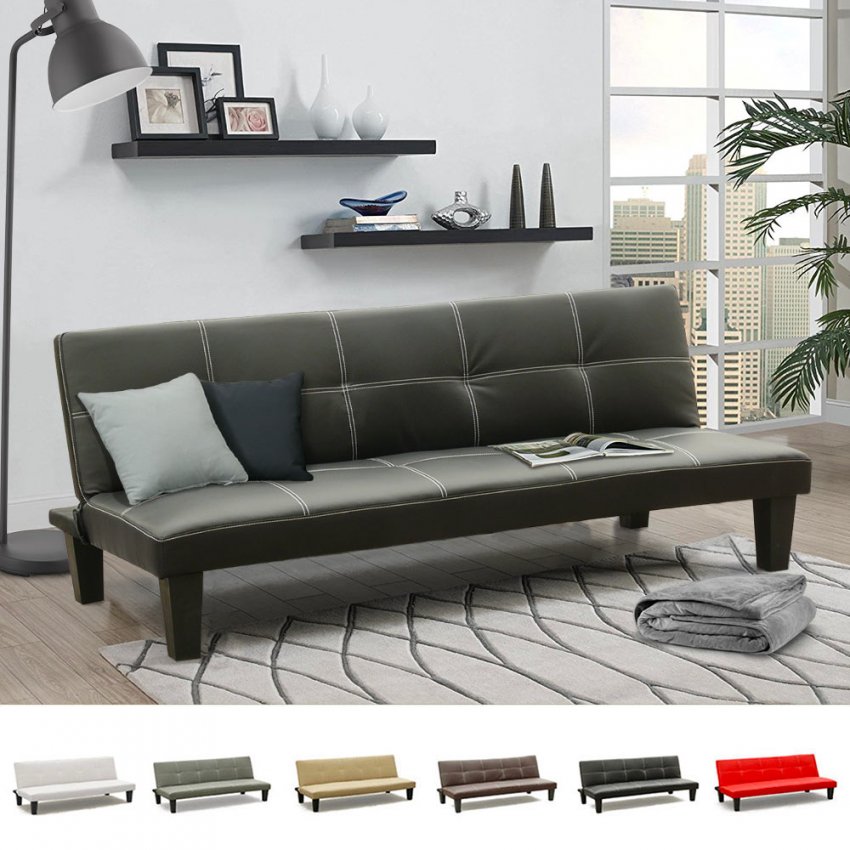 Schlafsofa 3-Sitzer Aus Kunstleder Preiswert Topazio