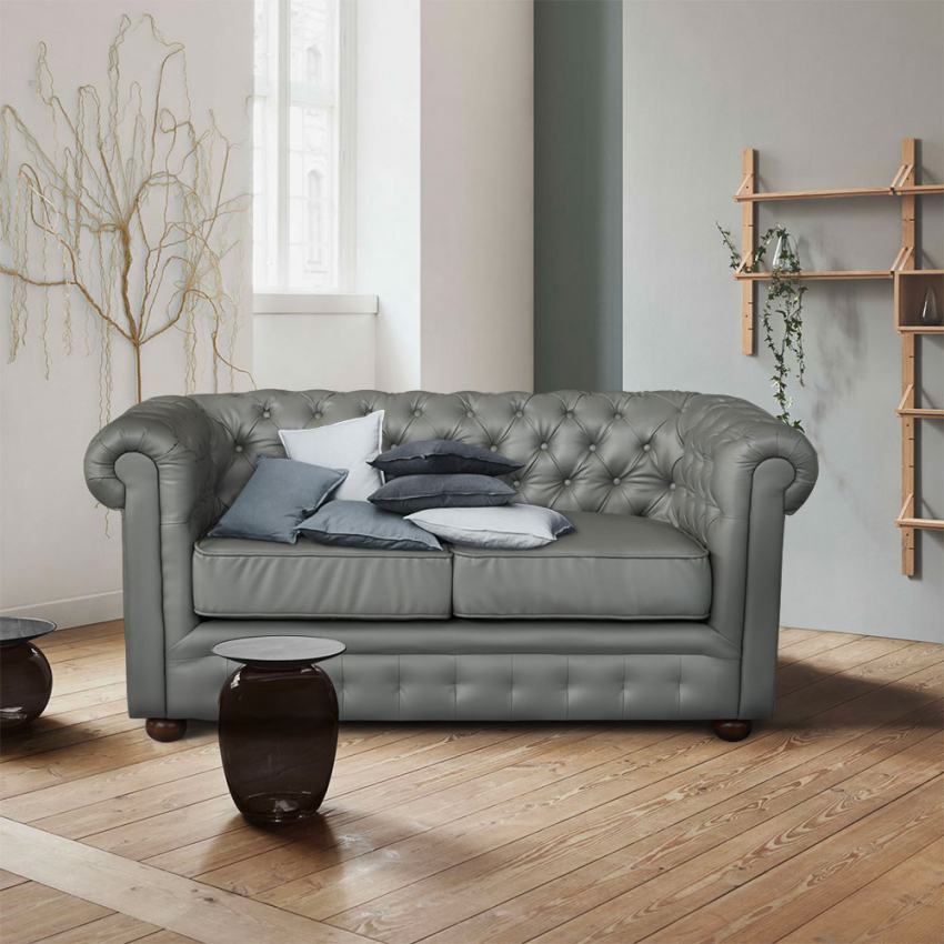  Chesterfield: Kunstleder Sofa 2-Sitzer 