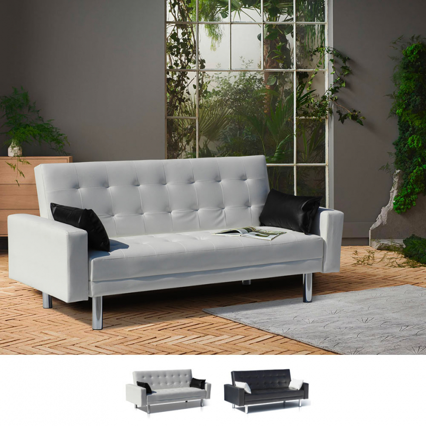 Schlafsofa 2-Sitzer Agata aus Kunstleder, Doppelbett, bezugsbereit
