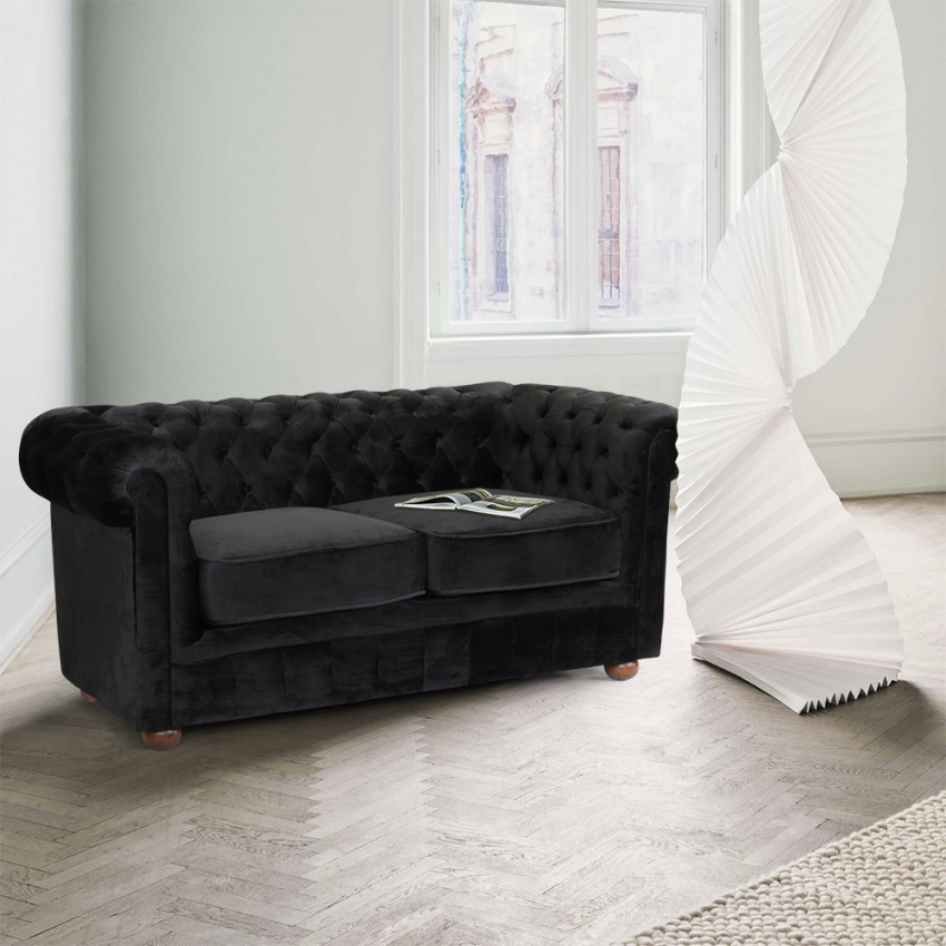 Sofa Chesterfield Kapitonierung Stoff Samt 2-Sitzer Design
