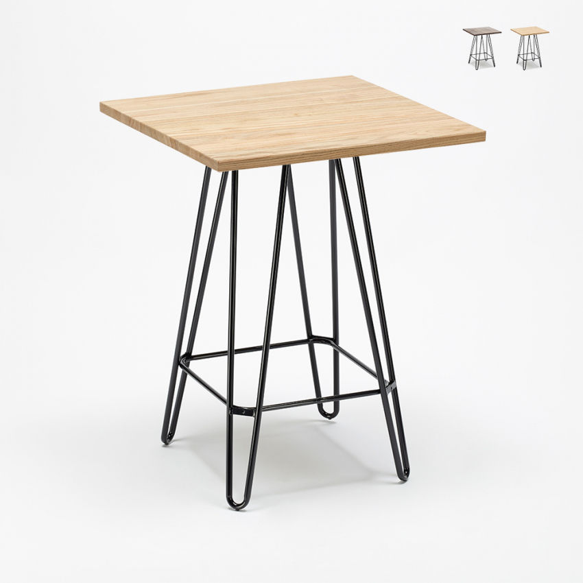 Hoher Tisch im Industrial Design 60x60 aus Metall Stahl und Holz Bolt Rabatte