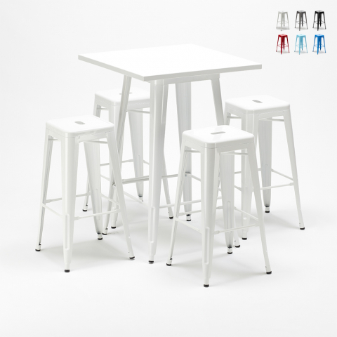 Stehtisch und 4 Metallhocker Design Tolix Industrial Union Square Aktion