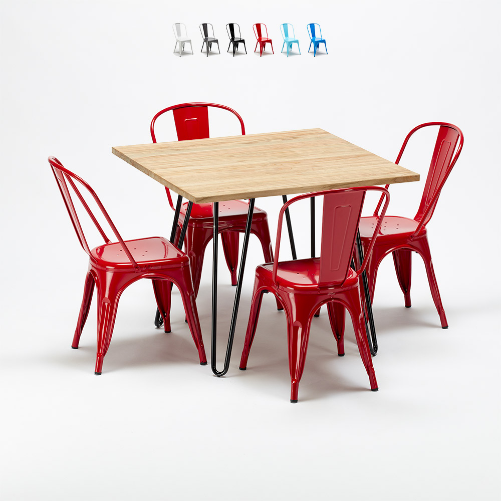 quadratischer tisch und stühle aus metall und holz industrielle garnitur im stil tribeca