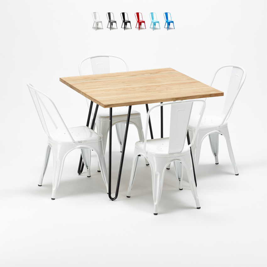 quadratischer tisch und stühle aus metall und holz industrielle garnitur im stil tribeca Lagerbestand quadratischer tisch und stühle aus metall und holz industrielle garnitur im stil tribeca Lagerbestand