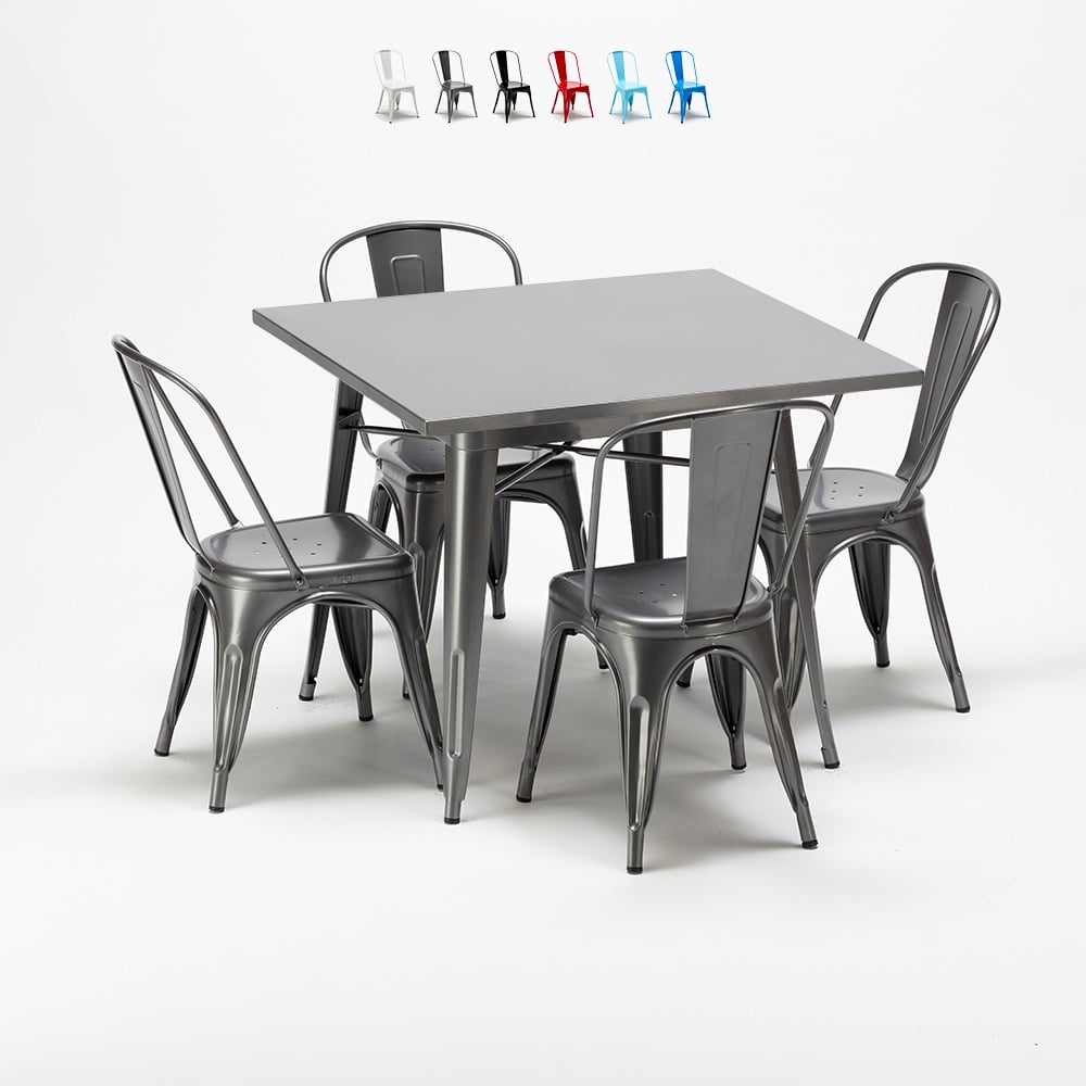 quadratischer tisch und industrielle metallstühle im-stil flushing