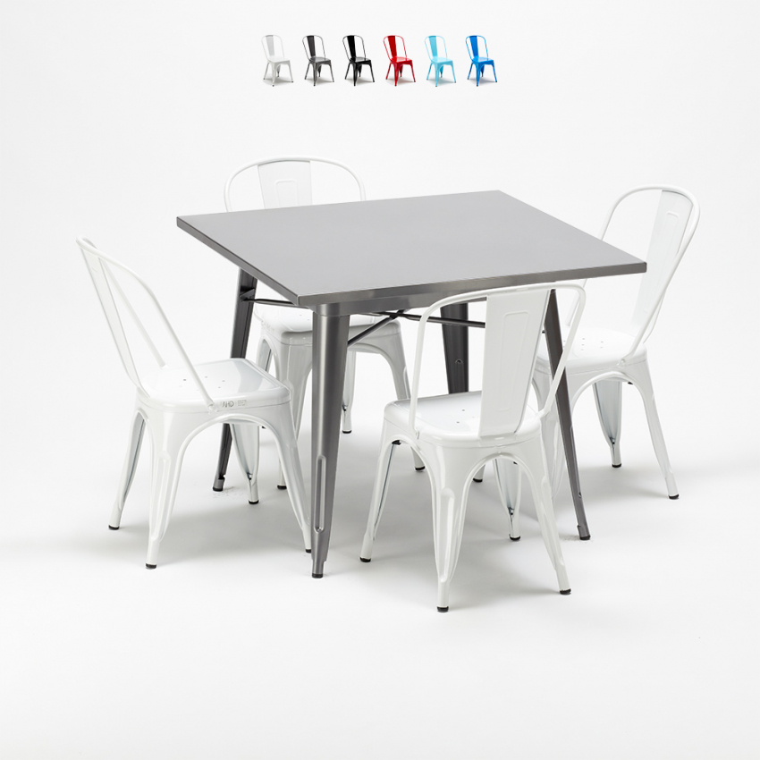 quadratischer tisch und industrielle metallstühle im-stil flushing Lagerbestand quadratischer tisch und industrielle metallstühle im-stil flushing Lagerbestand