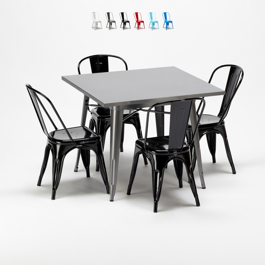 Quadratischer Tisch Und Stühle Aus Metall Stil Tolix Industriell Set Flushing
                            