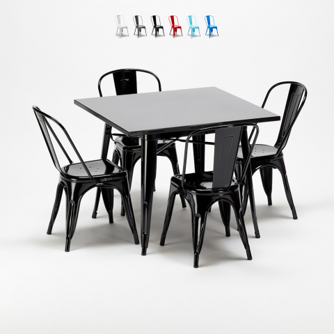 Quadratischer Tisch und Stühle aus Soho-Set im Tolix-Industriestil aus Metall Aktion